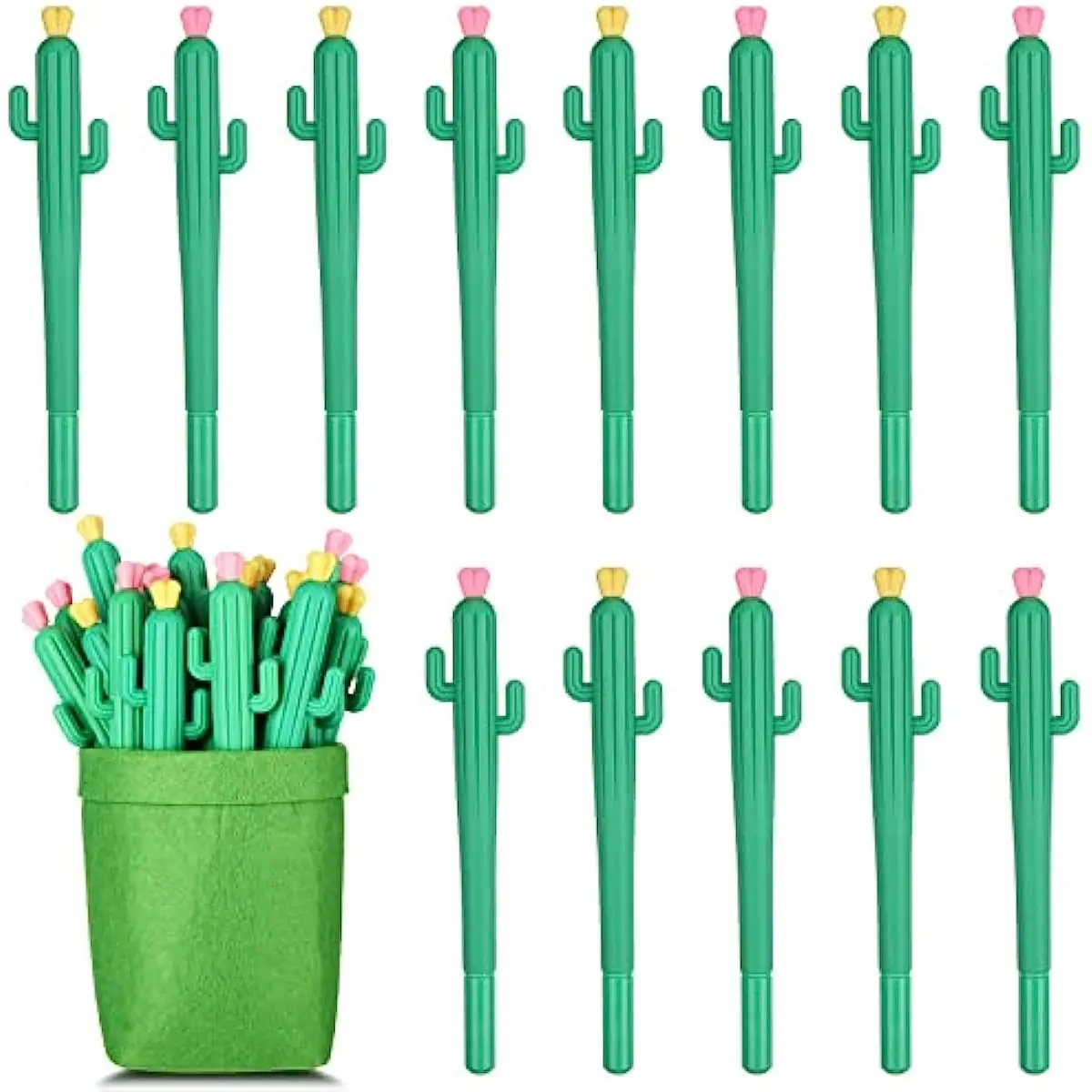 

100 Pcs Cactus Shaped Roller Gel Pens Set Gifts Gel Ink Pens Pink Yellow Flower Ballpoint Writing Tools Office School Supplies