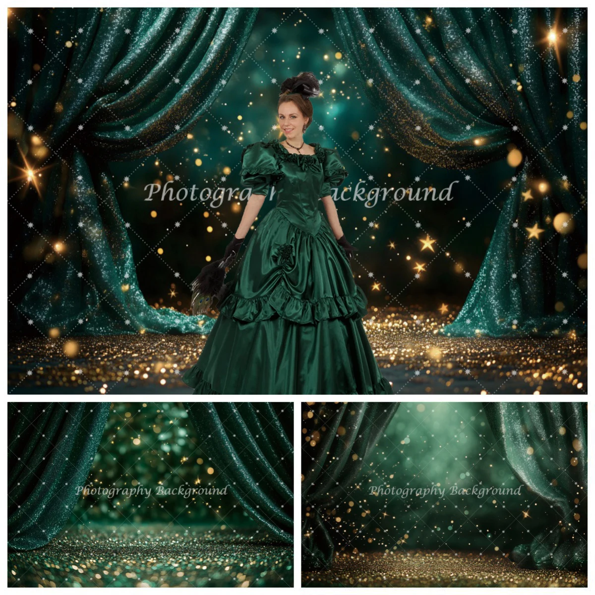 

Green Curtains Glitter Wedding Portrait Backgrounds for Photographs Birthday Party Decorations Backdrop Photobooth Props