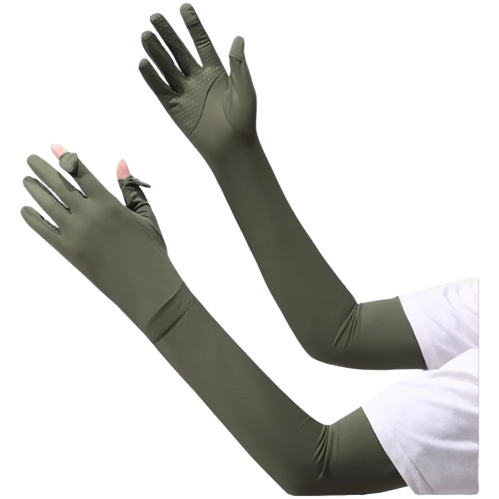 

Тонкие однотонные длинные рукава-накладки из ледяного шелка с защитой от скольжения, охлаждающие, солнцезащитные, летние, для бега