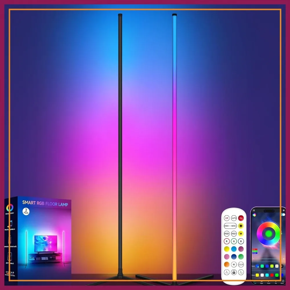 

RGB LED Floor Lamp with Music Sync, App & Remote Control, 16 Million Colors Corner Light for Bedroom Living Room Gaming, 2-Pack