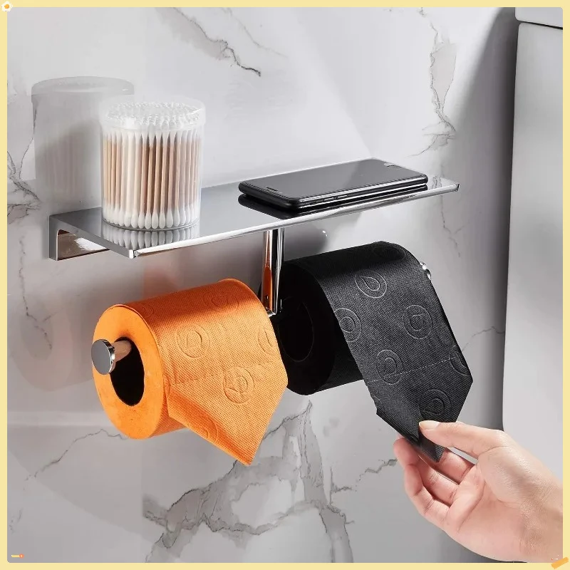 حامل ورق تواليت كروم فاخر للفندق - رف وموزع مزدوج من النحاس، حل تخزين الحمام