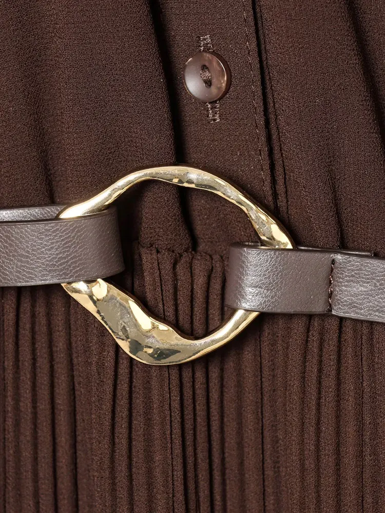 NLZGMSJ Schickes Damen-Freizeithemdkleid, 2026, Frühling und Herbst, V-Ausschnitt, lange Ärmel, schlank, mit Gürtel, Midi-langes Kleid, Y2K