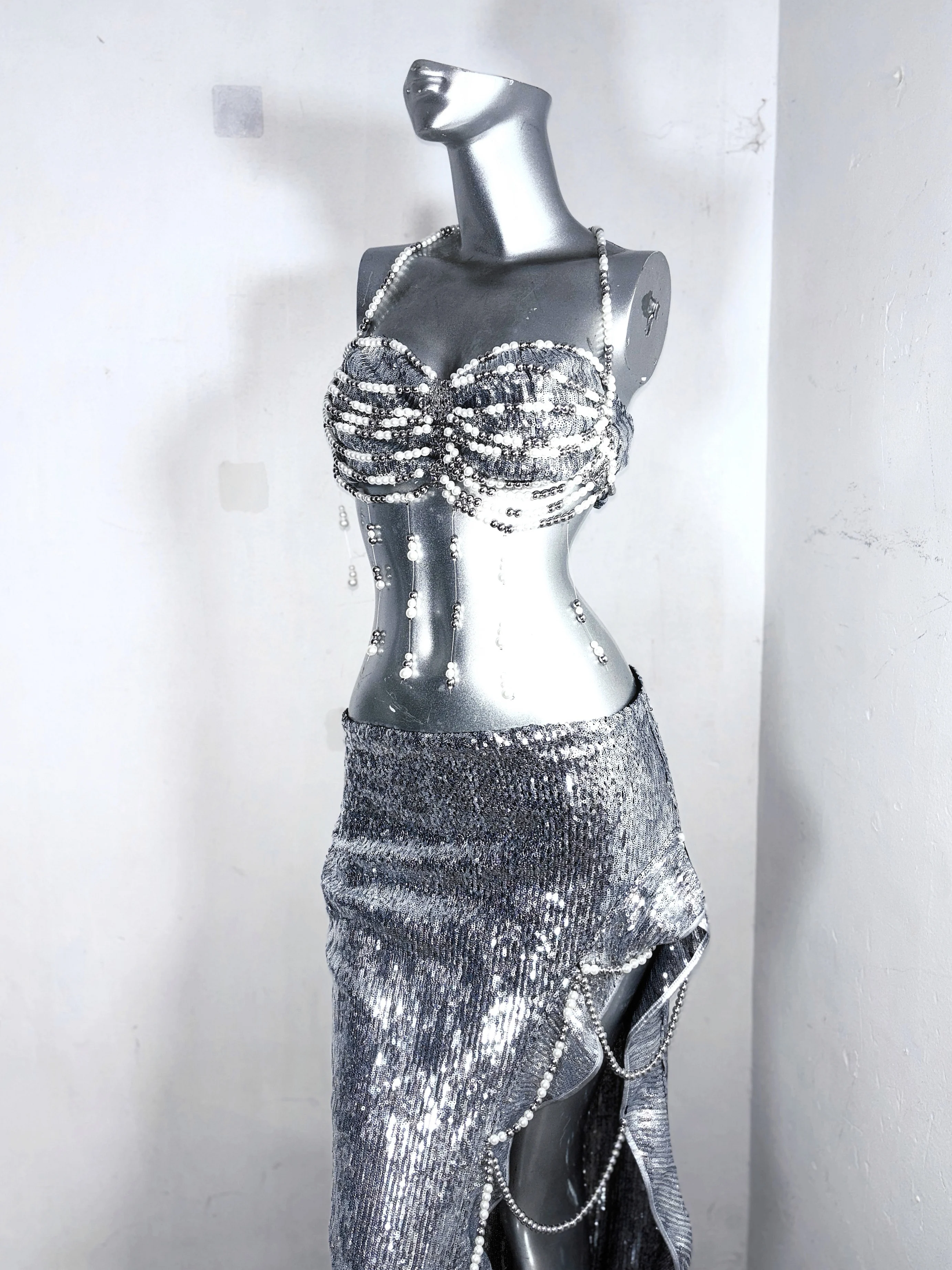 Nicho diseñador estilo hecho a mano gótico cadena decoración vestido dividido hendidura Maxi