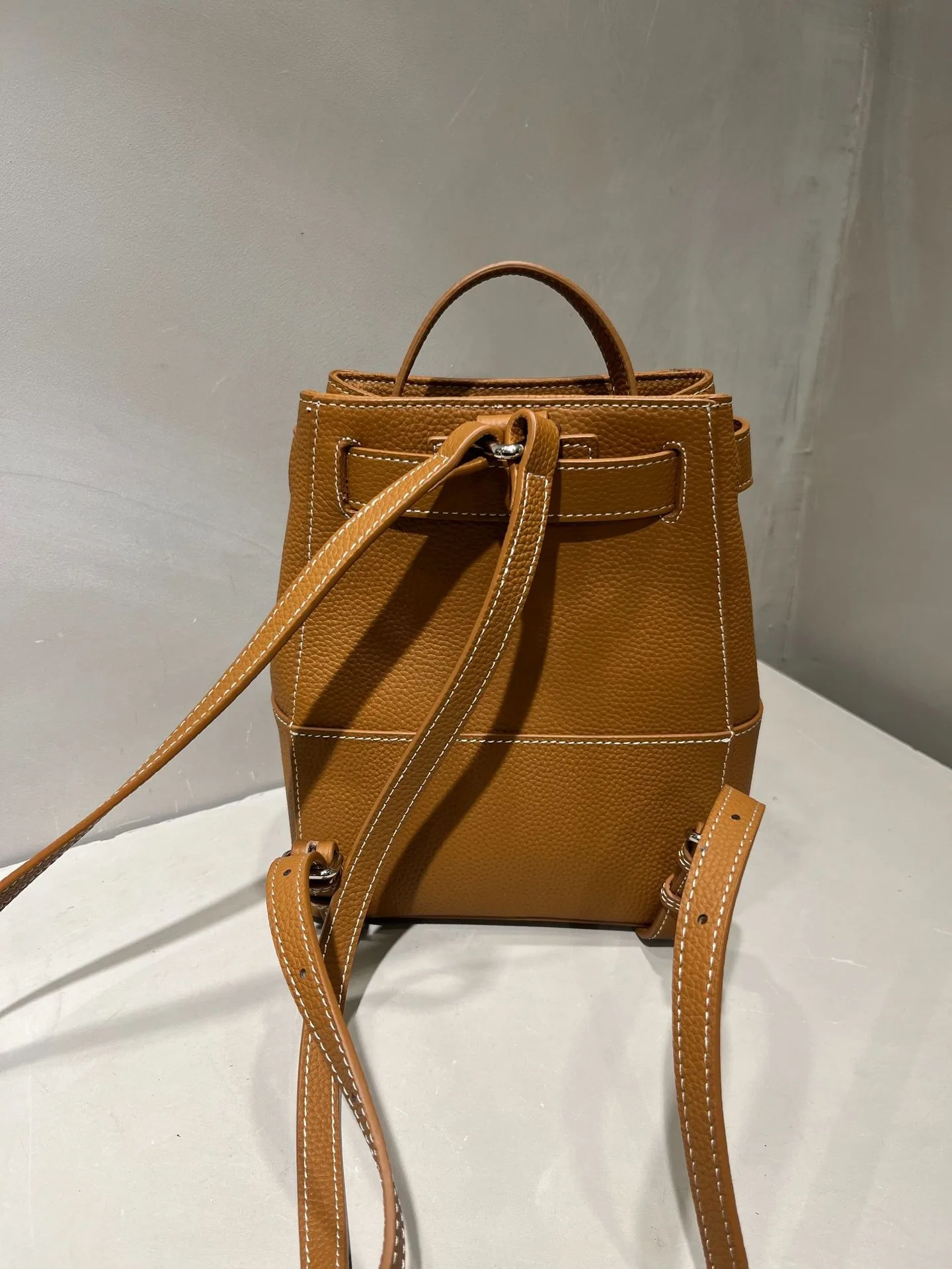 Maxdutti-Retro Bolsa de Grande Capacidade para Mulheres, Bolsa Minimalista de Couro Genuíno, Mochila de Couro, Francês