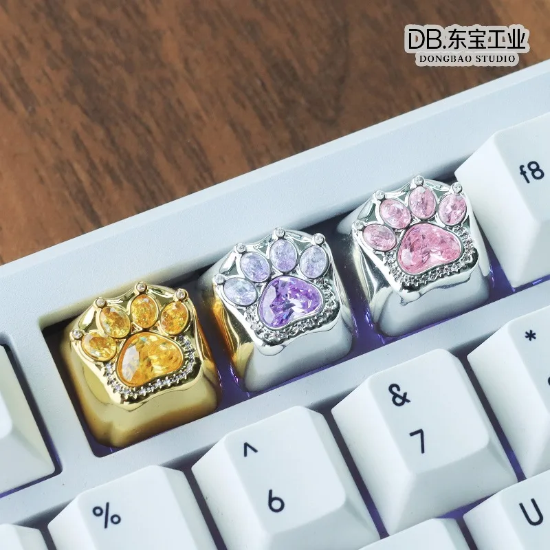 Sparkling Cat Claw Metal Custom Keycaps Mechanical Keyboard Handmade Art Cultural Creative Keycaps PC Gaming Accessories Gifts