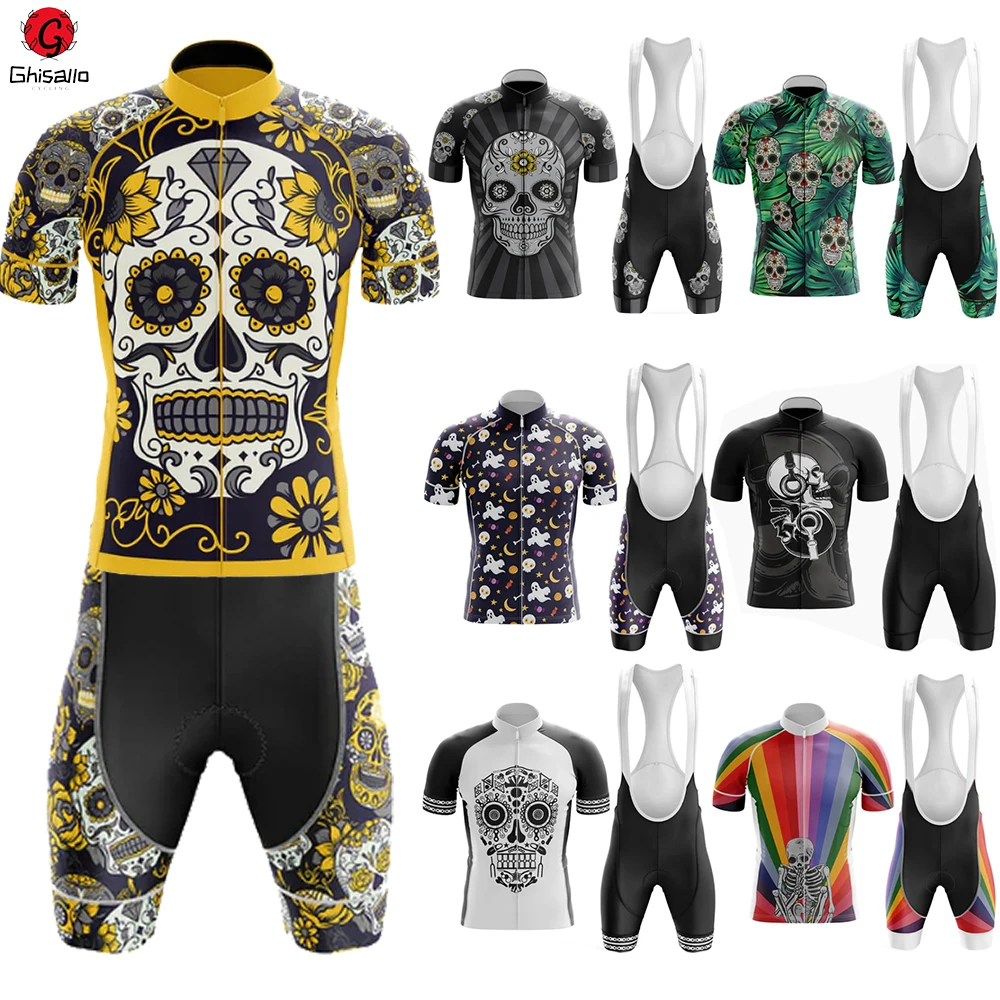 7 New Styles Skull Cycling Jersey Set Retro Bicycle Suit Bike Summer Sleeve Men Bib Shorts Clothes Por Team Men's Bike