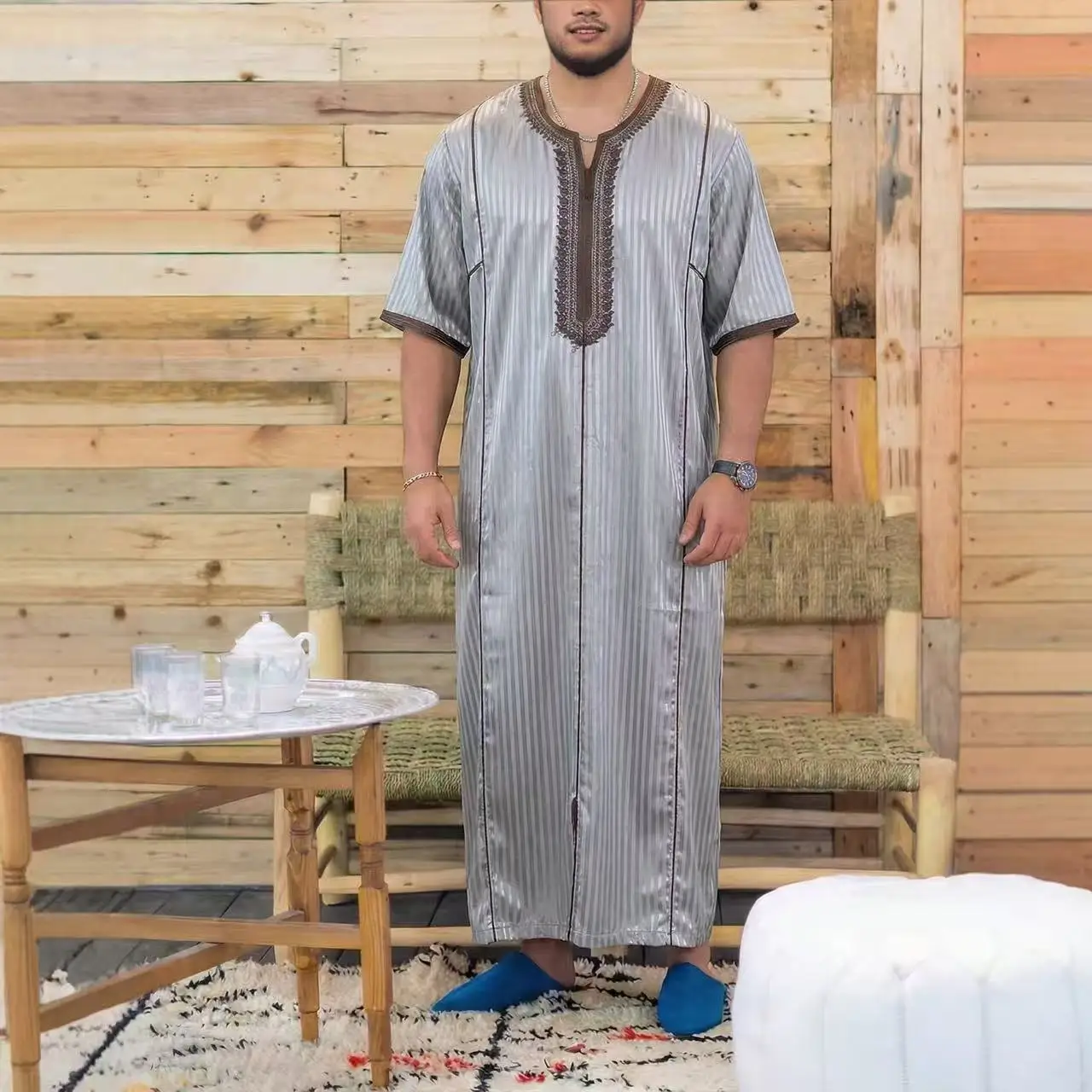Thobes Formais Masculinos Muçulmanos de Manga Longa em Cor Sólida, Roupas Tradicionais Islâmicas para Homens, Kaftan, Robe Étnico Árabe para Festivais
