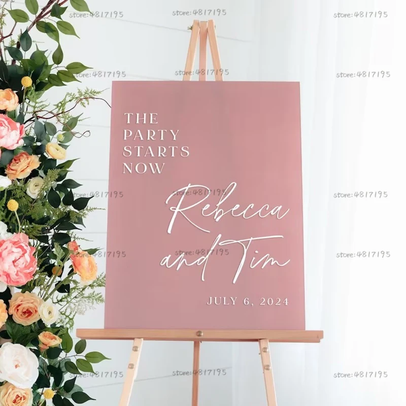 Wedding Welcome Sign The Party Starts Now Welcome Wedding Sign Decal Custom Name Vinyl Stickers Mirror Wedding Party Stickers