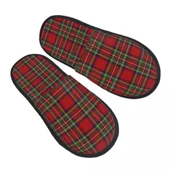 Modern Classic Red Tartan House Slippers Women Comfy Memory Foam Fashion Plaid Check Slip On Spa Slipper Shoes