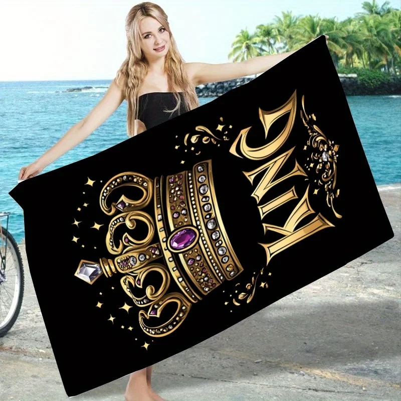 King and Queen Crown Couples Beach Towel Set, Royal Art Quick-Dry Sand-Free Microfiber Bath Towels for Pool, Bathroom and Gift