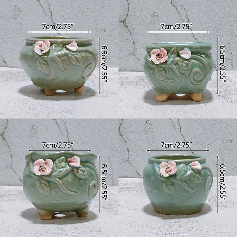 Pinch Flower Painted Ceramic Succulent Flowerpot, Plant Breathable Thumb Pot, Furniture Balcony Garden Decoration Ornament