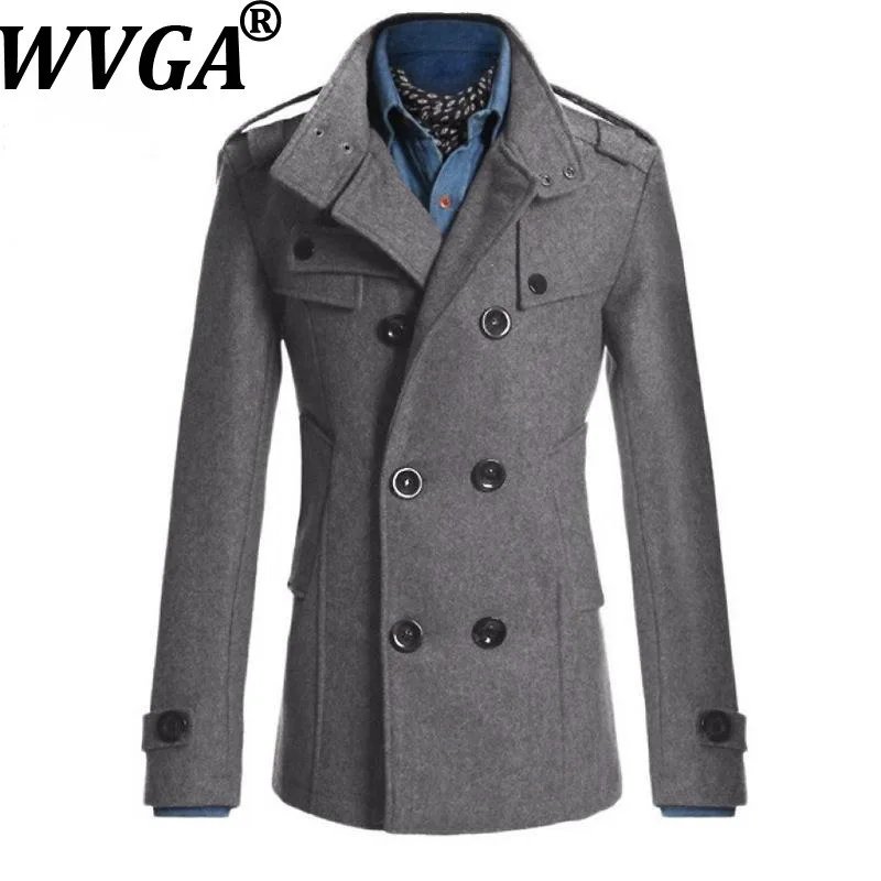 

WVGA Осень Зима Новые мужские шерстяные пальто с воротником-стойкой и пуговицами Модные нишевые шикарные повседневные шерстяные куртки средней длины Ins Y2K W14674