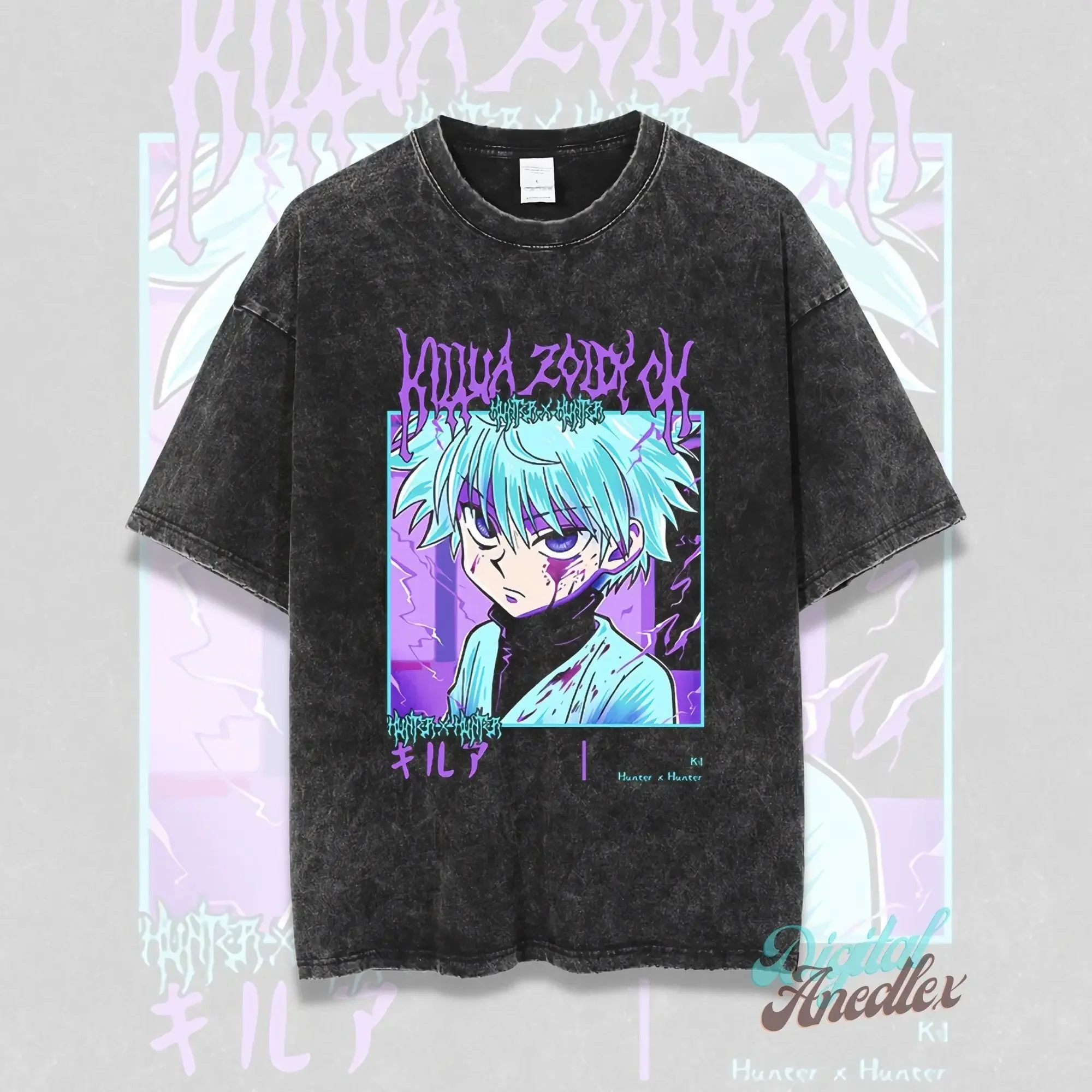 

Hunter X Hunter Full Time Hunter Wash To Do Old Loose Print T-shirt Short Sleeve T-shirt Oversized Loose Washed Cotton T-shirt