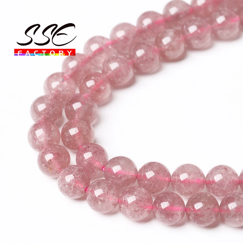 AAAAA Natural Strawberry Crystal Quartz Round Loose Beads 4 6 8 10 12 MM 15\