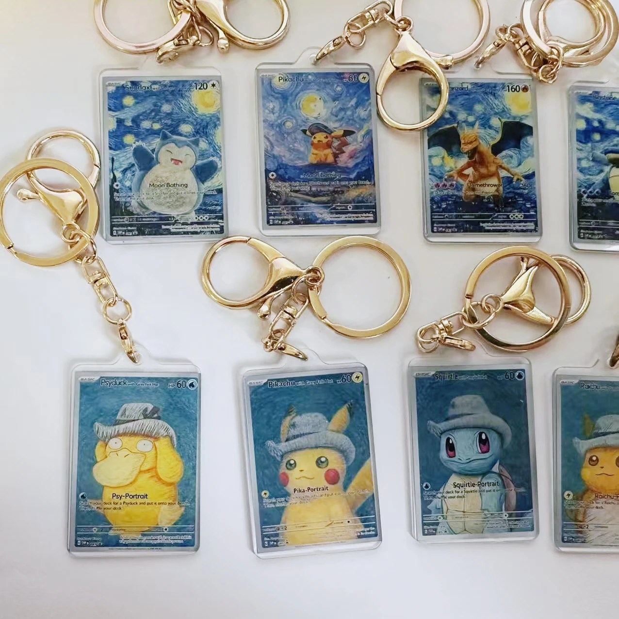 World Famous Paintings Series Cards Acrylic Netherlands Van Gogh Museum Blastoise Pikachu Charizard Anime Letters Cards Keychain