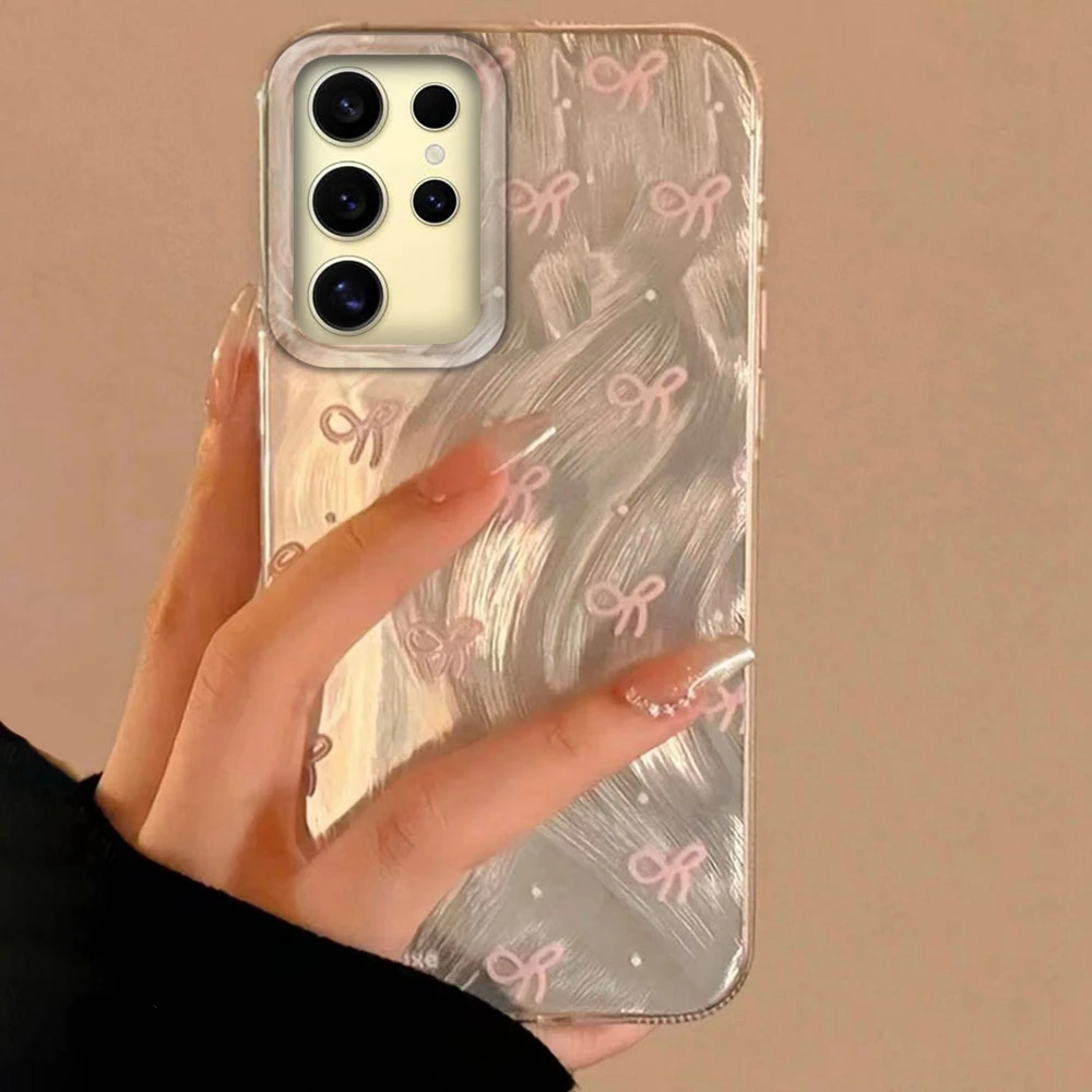 Kreisförmige Punkte Bowknot Frauen Mädchen Handyhülle für Samsung Galaxy S24 S22 S23 S25 Edge S21 Plus S20 FE Ultra Shell TPU Rückseite