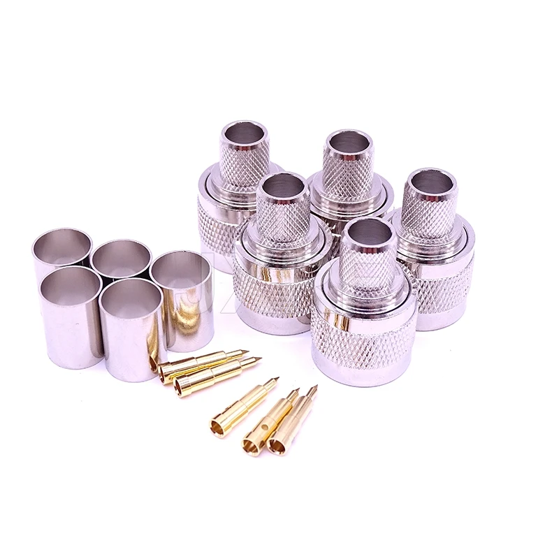 JX RF Connector 5PCS N Male Plug Crimp Connector for LMR400 RG8 RG213 RG214 7D-FB Coaxial Cable RF Adapter