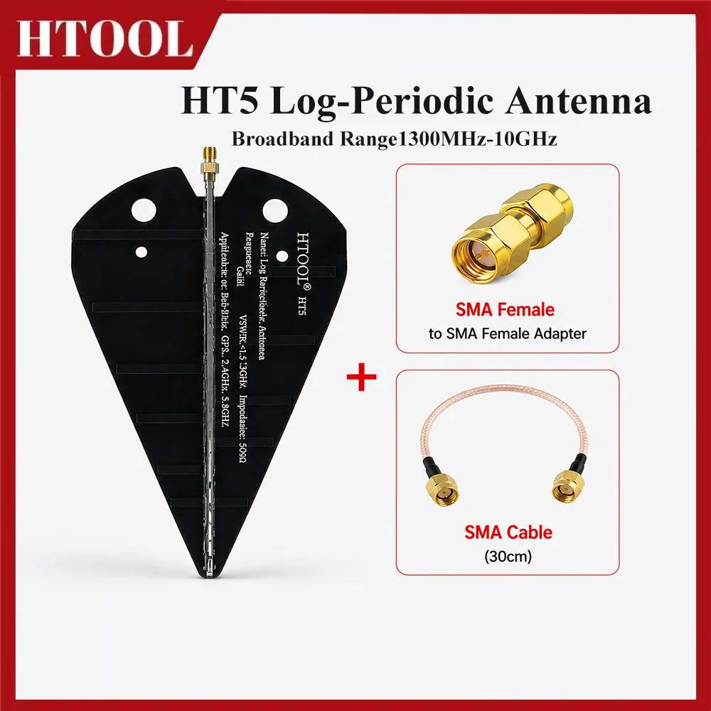 Antenne log-périodique UWB HTOOL HT5 1300 MHz-10 GHz 6-9 dBi à gain élevé pour analyseur de spectre Beidou GPS 2.4G 5.8G et localisation directionnelle