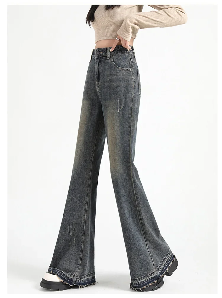 

Джинсы в стиле американской ретро-группы Spice Girls с высокой талией. Женские повседневные джинсы-клеш в пол для всех сезонов, новая модная коллекция.