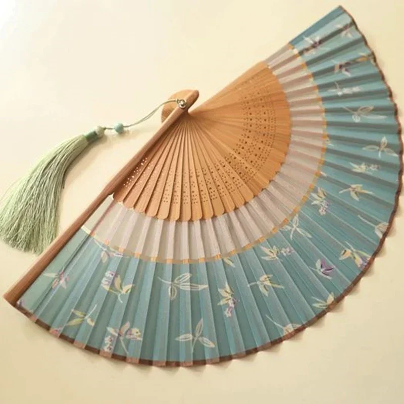 

Popular boutique 6-inch summer female fan daily double-section folding carrying small fan cheongsam fan light blue