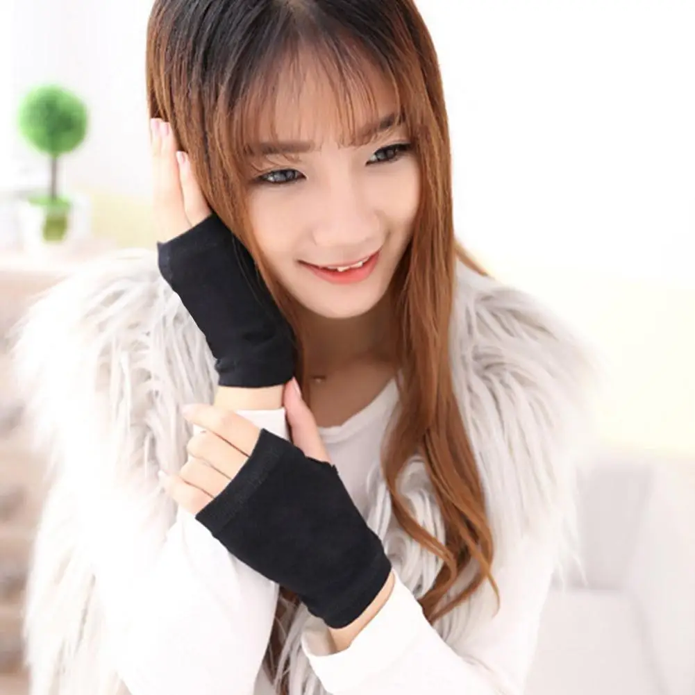 Unisex Combed Cotton Fingerless Gloves Fingerless Finger Gloves Half-finger Knitted Gloves Student Winter Gloves Short T3P1