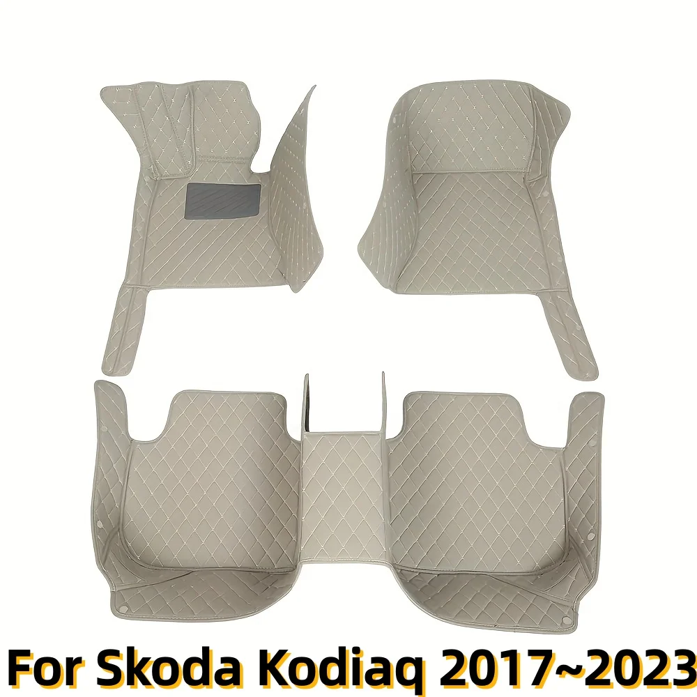 

3D Car Floor Mats Full Set For Skoda Kodiaq 2017~2023, 5 Seats PU Leather Carpets Rugs Car Interior Accessories