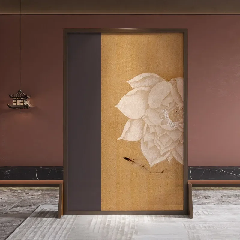 for Song-style Aesthetic Solid Wood Yarn Screen Living Room Bedroom Partition Hotel Entry Lotus Decoration Movable Seat