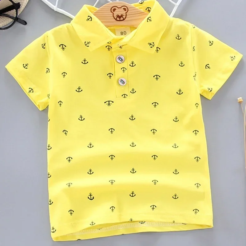 2024 Summer Shirt Baby Boys Girl Short Sleeved Lapel Clothes Kids Cotton Print Breathable Tops Children\'s Clothing 12M-5Y