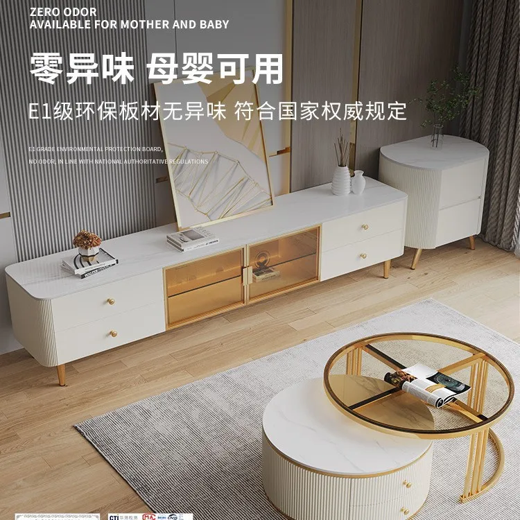 Living room TV cabinet, home sintered stone glossy coffee table, TV cabinet combination