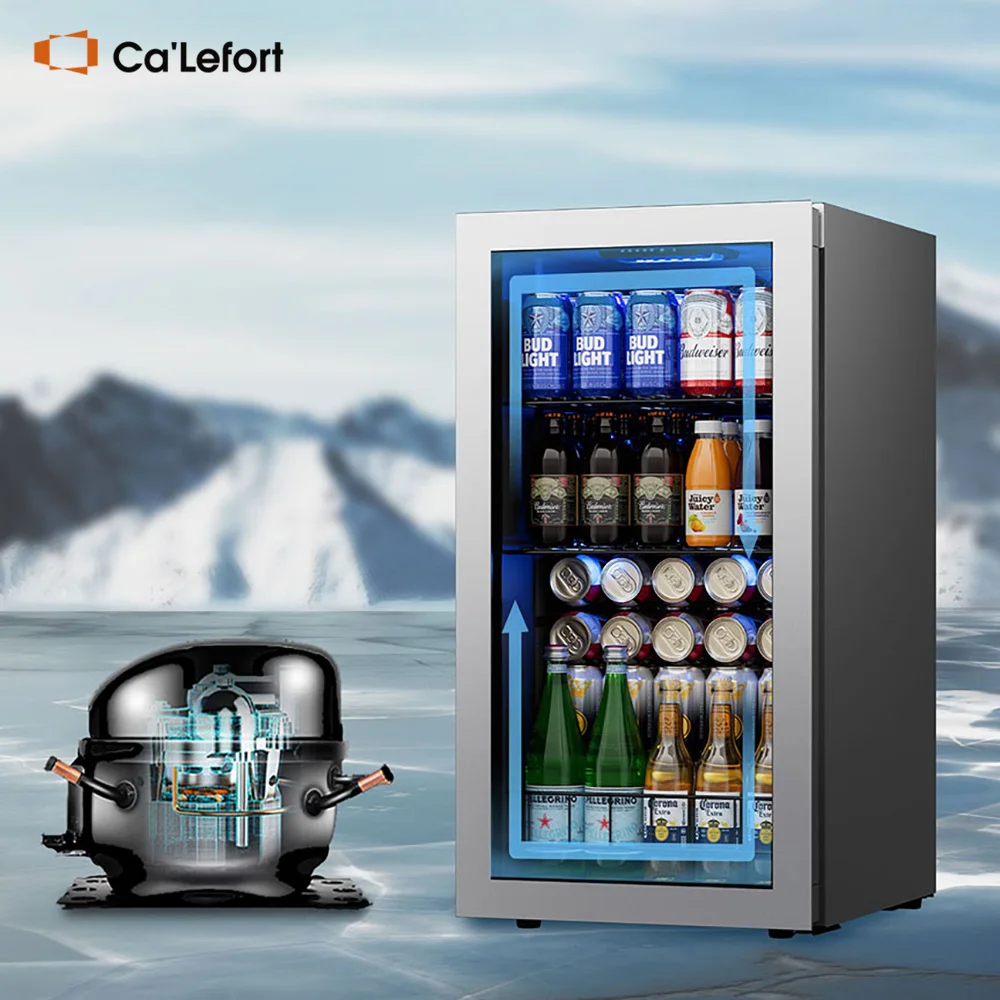 Ca'Lefort Freestanding Beverage Refrigerator Cooler - 95-121 Can Mini Fridge with Glass Door, Ideal for Versatile Use in Home