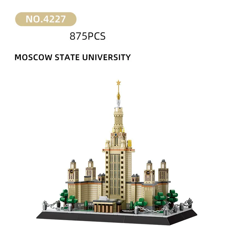 International Famous School Modern Architecture Model Russia Lomonosov Moscow State University Block Toy Creative Building Brick