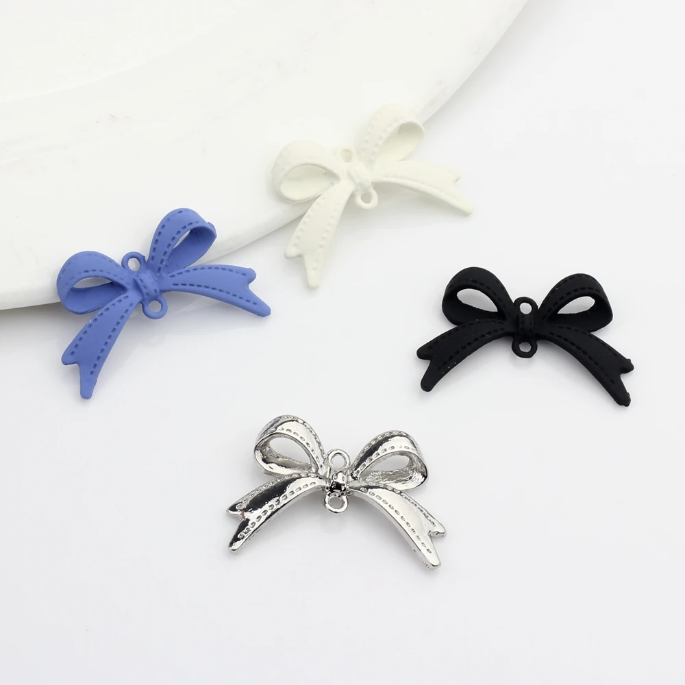 Zinc Alloy Metal Color Black Spray Paint Mini Bow-knot Charms Connector 10PCS For DIY Jewelry Findings Accessories wholesale