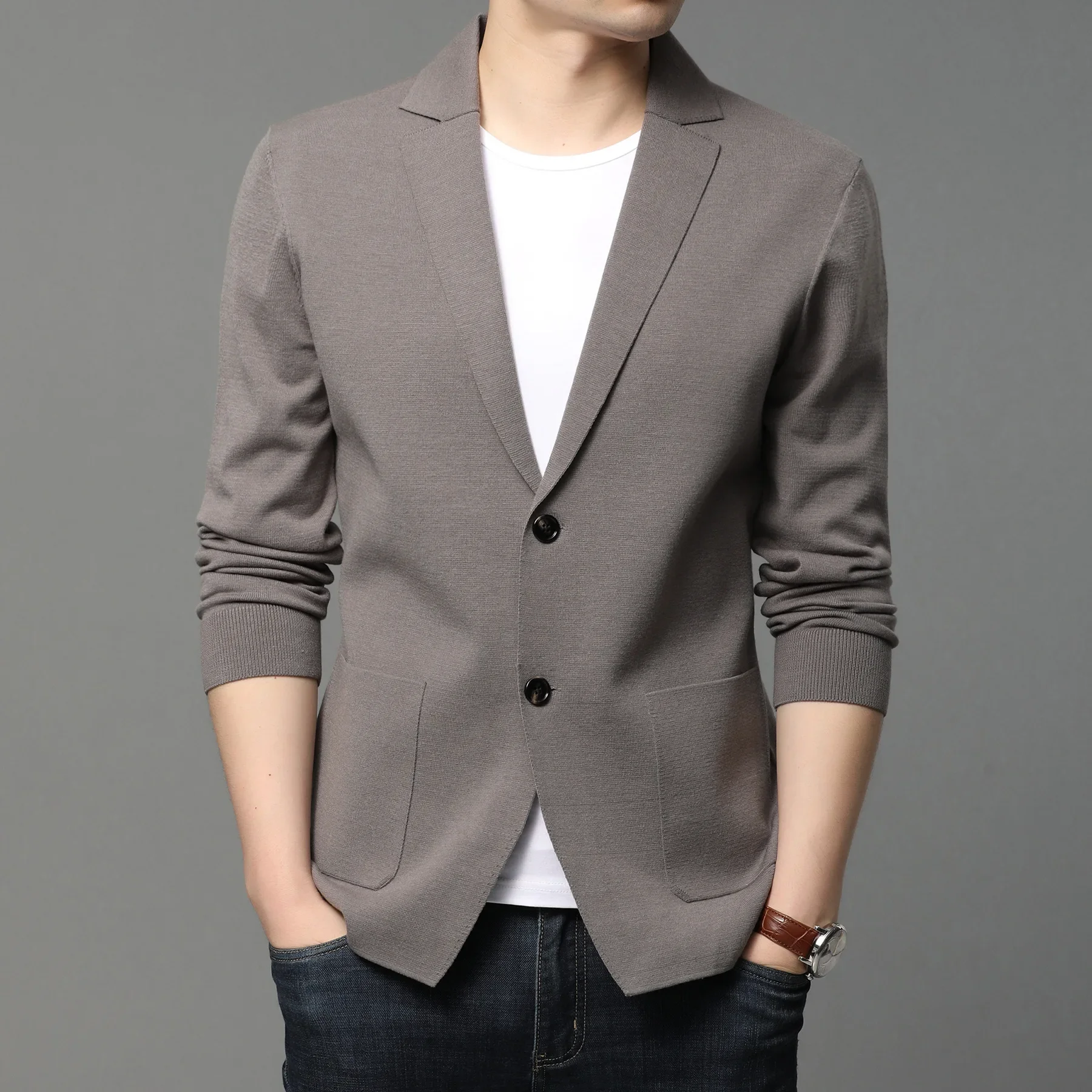 

New Autumn Style Cardigan Men's Coat, Korean Version, Knitted Suit, Pure Color Sweater, Personalized for Young People's Coat