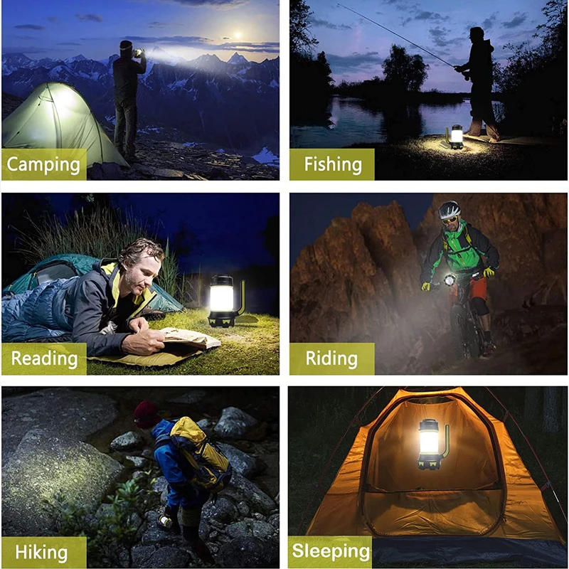 Lámpara de campamento LED para acampar, linterna recargable por USB, foco regulable, luz de trabajo, reflector impermeable, linterna de emergencia