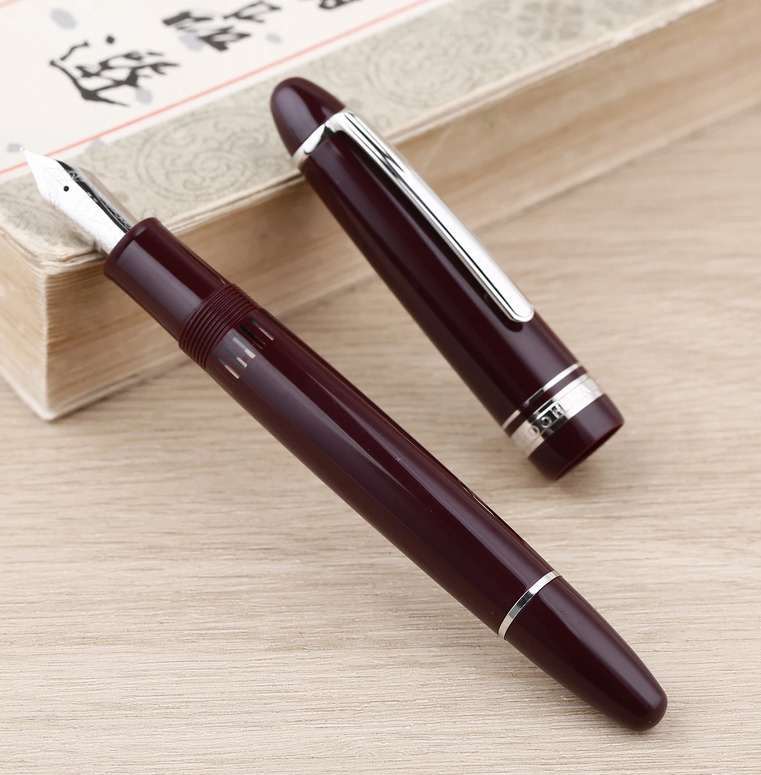 MAJOHN P136 Resin Piston Red Fountain Pen EF/F/M/Flat Nib Writing Pen 20 Ink Windows for Business Office School