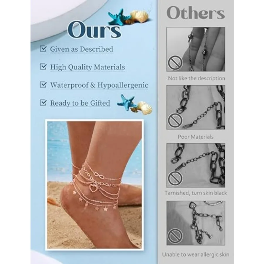 Toe Rings and Ankle Bracelets for Women Silver Rose Gold Plated Anklet Toe Rings Cute Layered Anklets Open Tail Rings Adjustabl view 6