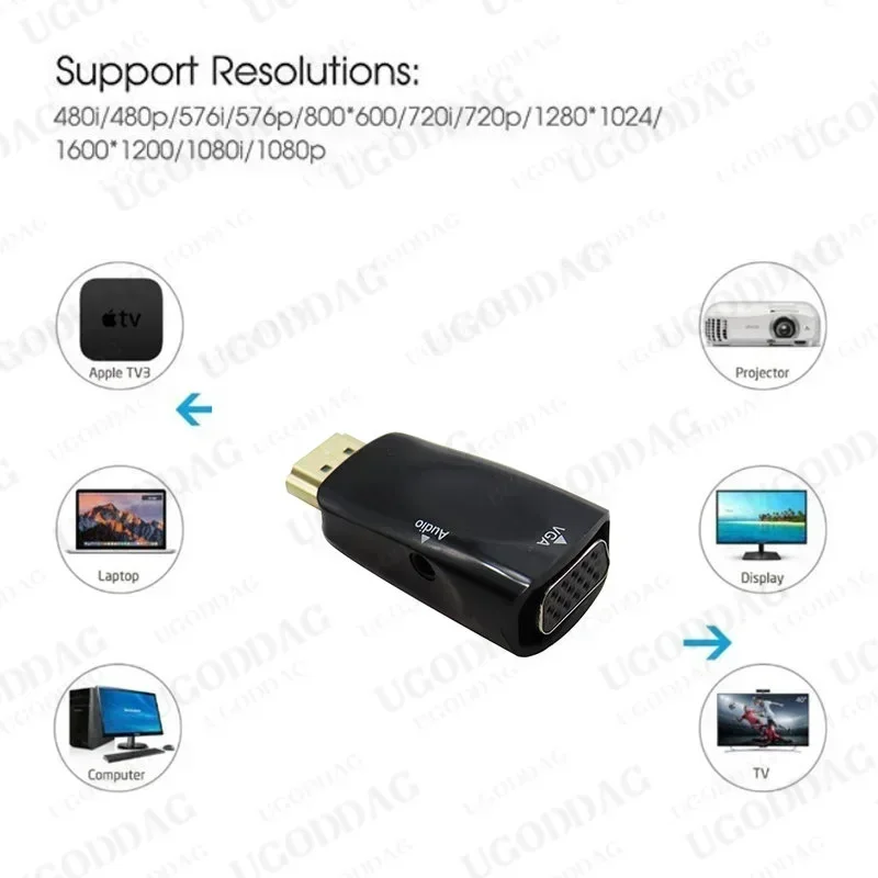 HDMI-compatible to VGA Female Adapter Audio Cable Converter FHD 1080P 720P 480P For PC Laptop TV Box Computer Display Projector