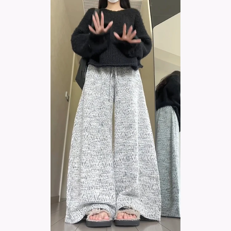 Retro Faion Casual Wide Leg Pants Women's Early Autumn Small Size Drapey Slimming Long Pants High Waist Straight Leg