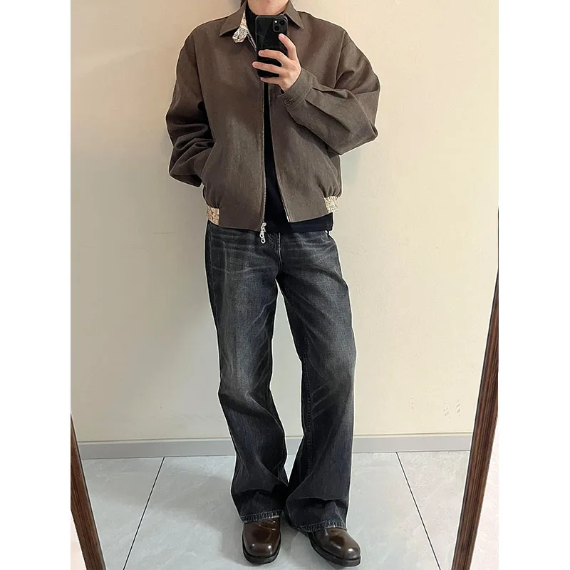 Washed Vintage Straight Leg Jeans Men's Autumn Winter American High Street Micro Flared Pants Cool Narrow Extended Length