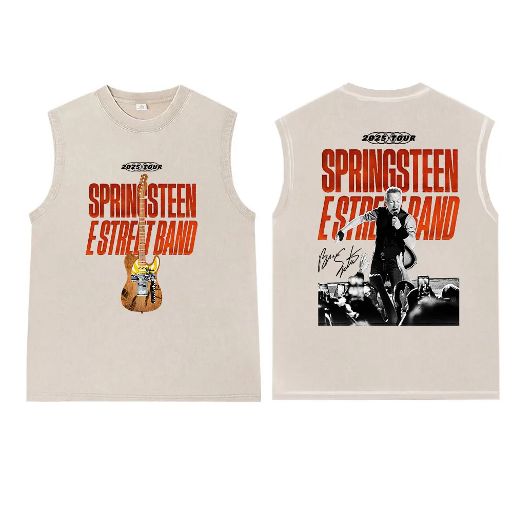 Bruce Springsteen and E Street 2025 Tour Merch Tank Tops Acid Washed Vest T-Shirt Men Women Streetwear Tops