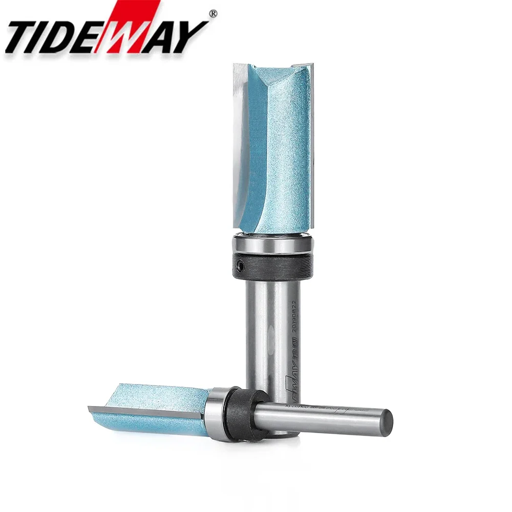 Tideway 1/2" 1/4" Shank Flush Trim Router Bit  Woodworking Tungsten Carbide Straight Bit With Bearing 2 Flutes Milling Cutter