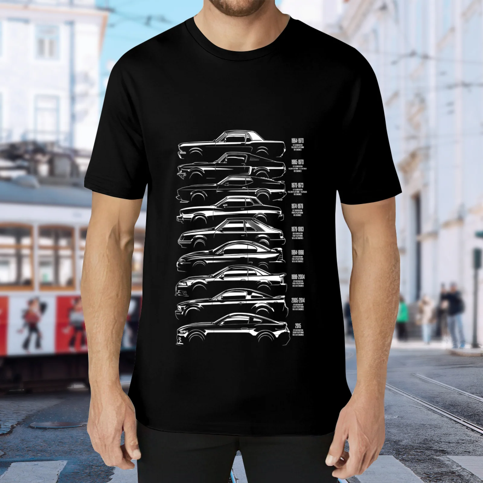 Ford Mustang Evolution T-Shirt 1964-2015 Silhouette History American Muscle Car Tee