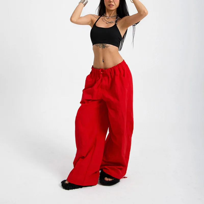 Trendy Y2K Girl Casual Baggy Pants Women Loose Straight Oversize Drawstring Sports Jogging Wide Leg Pants 2000s Hip Hop Trousers