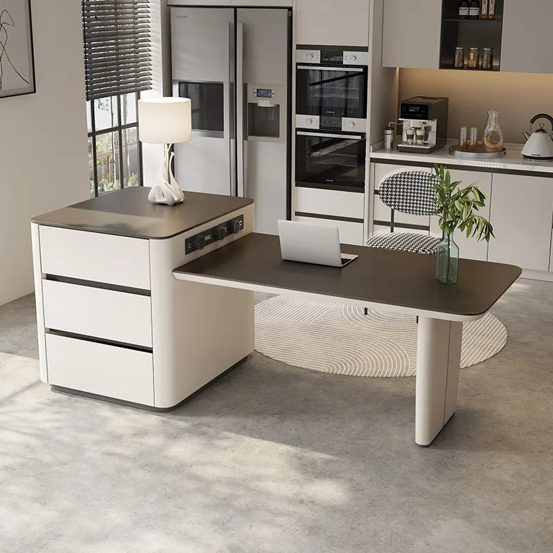 Island table integrated cream wind retractable multi-functional rock slab, island table extremely simple household advanced