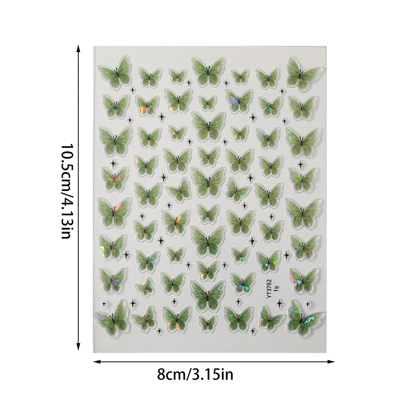 1 Sheet Green Butterfly Nail Art Stickers Self Adhesive Nail Decals Butterfly Nail Decal Shiny Nail Decals Manicure Salon DIY