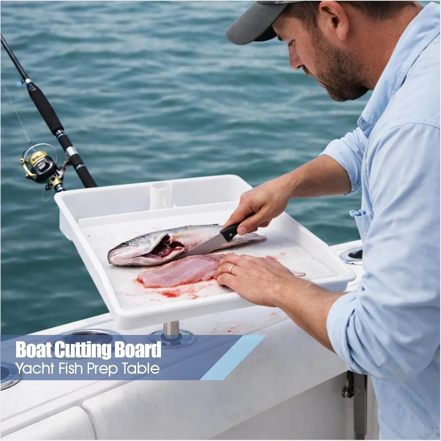 Marine Boat Bait Cutting Board with Rod Holder Knife Slot And Plier Storage Fish Cleaning Table for Yacht Fishing Accessories