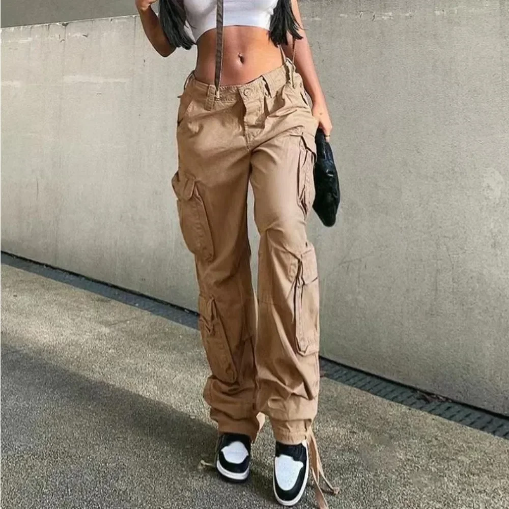 

2024European and American Popular Women's Street Outdoor Loose Hip-hop Style Low Waist Multi Pocket Workwear Cotton Casual Pants