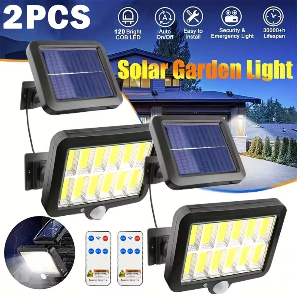 120 COB Solar Light with Remote Control Outdoor Waterproof Solar Powered Lamp Motion Sensor Lights 3 Modes for Garden Yard Decor