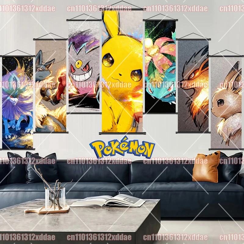

Постер-свиток с аниме-принтом в стиле ретро, настенный декор, изображение покемонов: Иви, Пикачу, Псайдак, Чаризард, декор для дома и гостиной