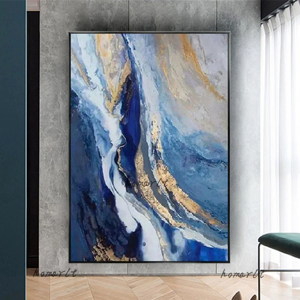 

Large Ocean Wall Art Poster Handmade Abstract Canvas Picture Blue Sky Oil Painting For Home Living Room Hotel Decor Artwork Gift